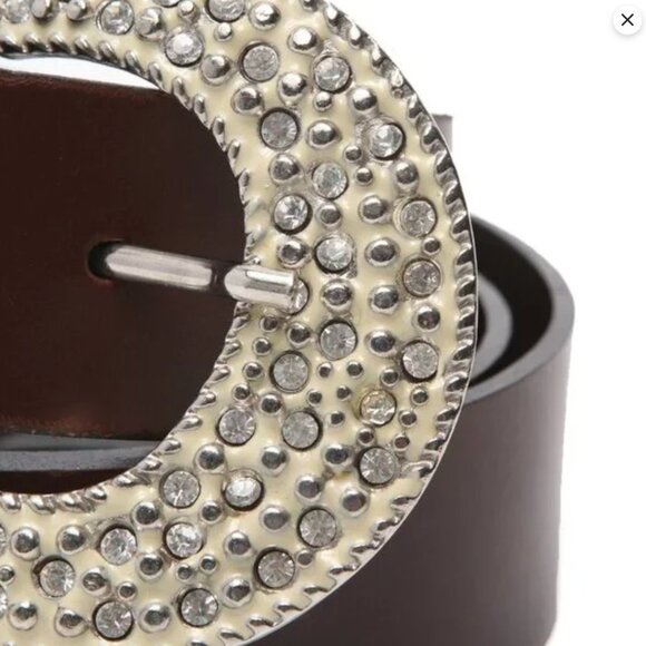 Vintage Le Chateau Leather Cowgirl Rhinestone Belt Bling Buckle Statement Brown - Picture 11 of 14
